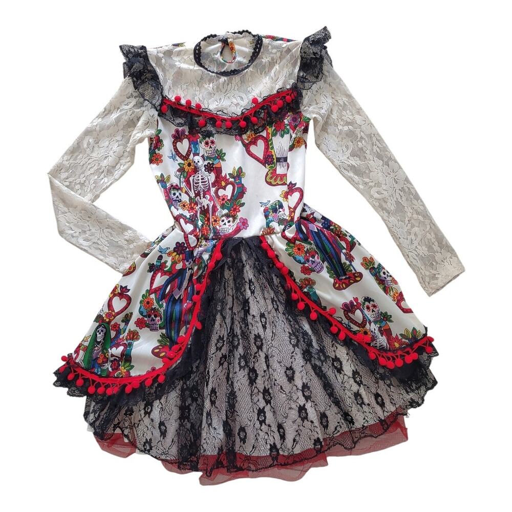 Day of The Dead Girls Dress Size XL Knit Fringe Costume Dios De Los Muertos